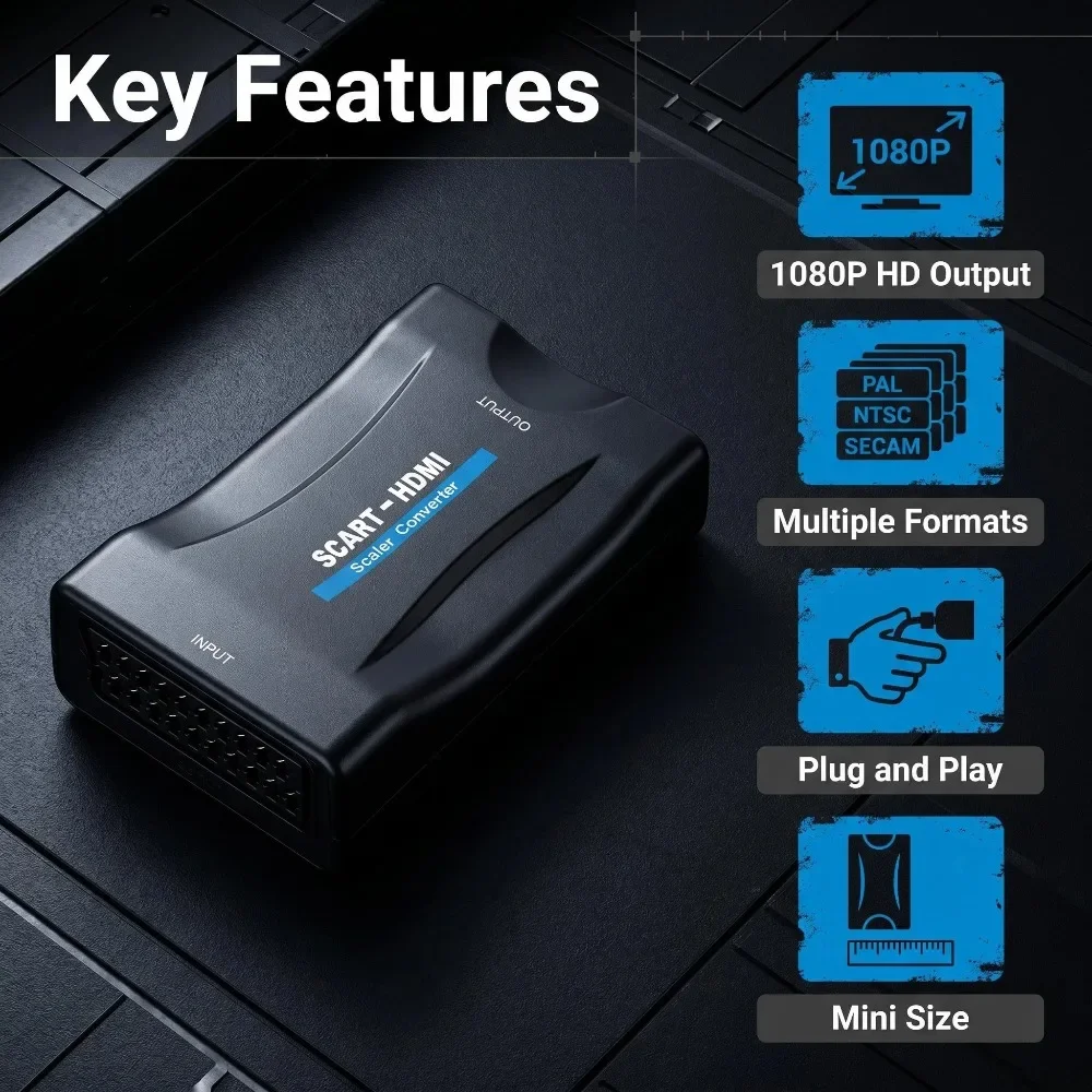 محول مع كابل USB لجهاز استقبال - مراجعة Scart To Hdmi وسعره